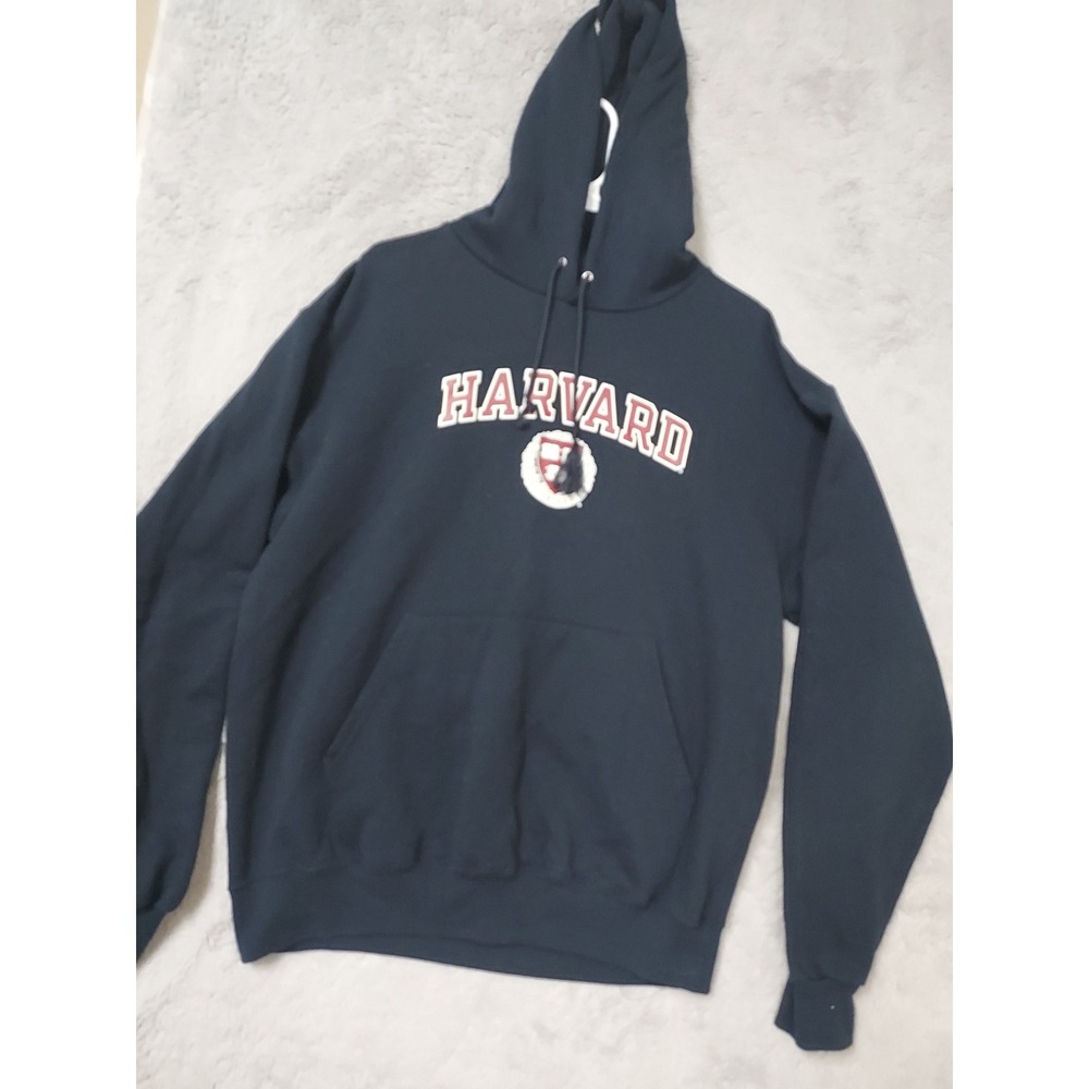 Harvard University Hoodie Mens Large Champion Fleece NCAA Hoodie Blue Drawstring